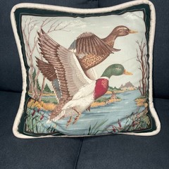 Vintage Throw Pillow Mallards / Ducks MCM Woodland Country Scene 15”x15”