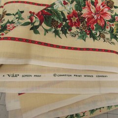 Vtg Cranston Fabric Christmas Floral With Holly Berries on Cream 1yd 20″x44