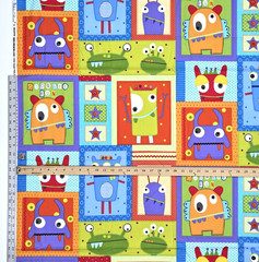 Googlies Monsters Cheater Quilt Blocks Juvenile Cotton Fabric Benartex 1.5 YDS