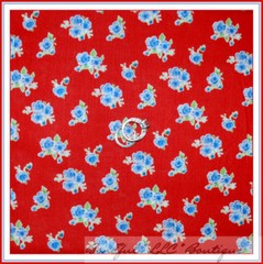 BonEful Fabric FQ Cotton Quilt Red Blue White Green Leaf Rambling Rose Flower US
