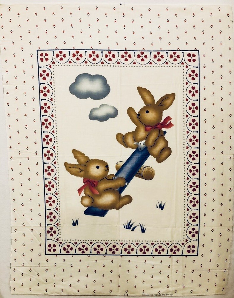VTG ‘80’s Countrycore Tetter Totter Bunnies Crib Quilt Panel Princess Fabrics