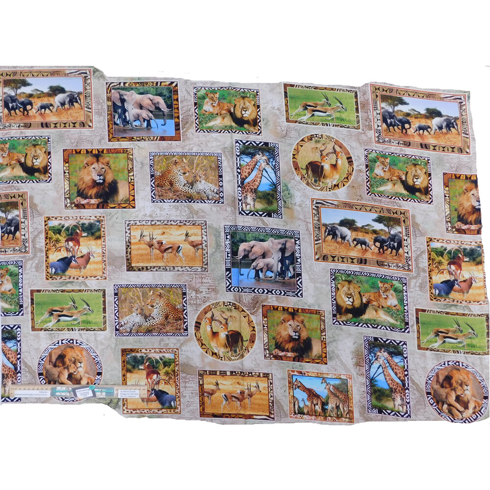 Patchwork Quilting Sewing Fabric Serengeti Plains Animals Panel 78x110cm