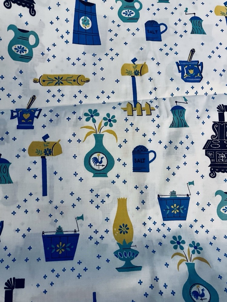 VTG 50-60`s Kitschy Kitchen & Parlor Decor on White Turquoise & Stars BTHY