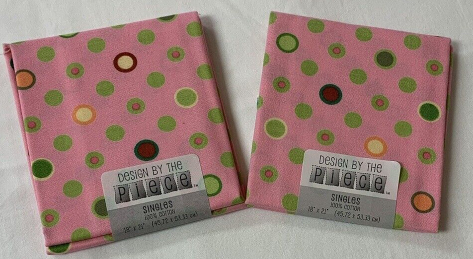 Design By The Piece Fat Quarter Lot Of 2 Pink Green Polka Dots 100% Cotton
