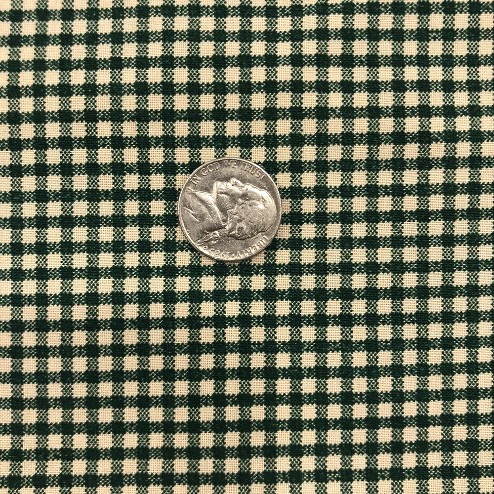 Vtg Green & Cream Gingham Checkered Christmas Fabric Cranston VIP 2 yds x 44”