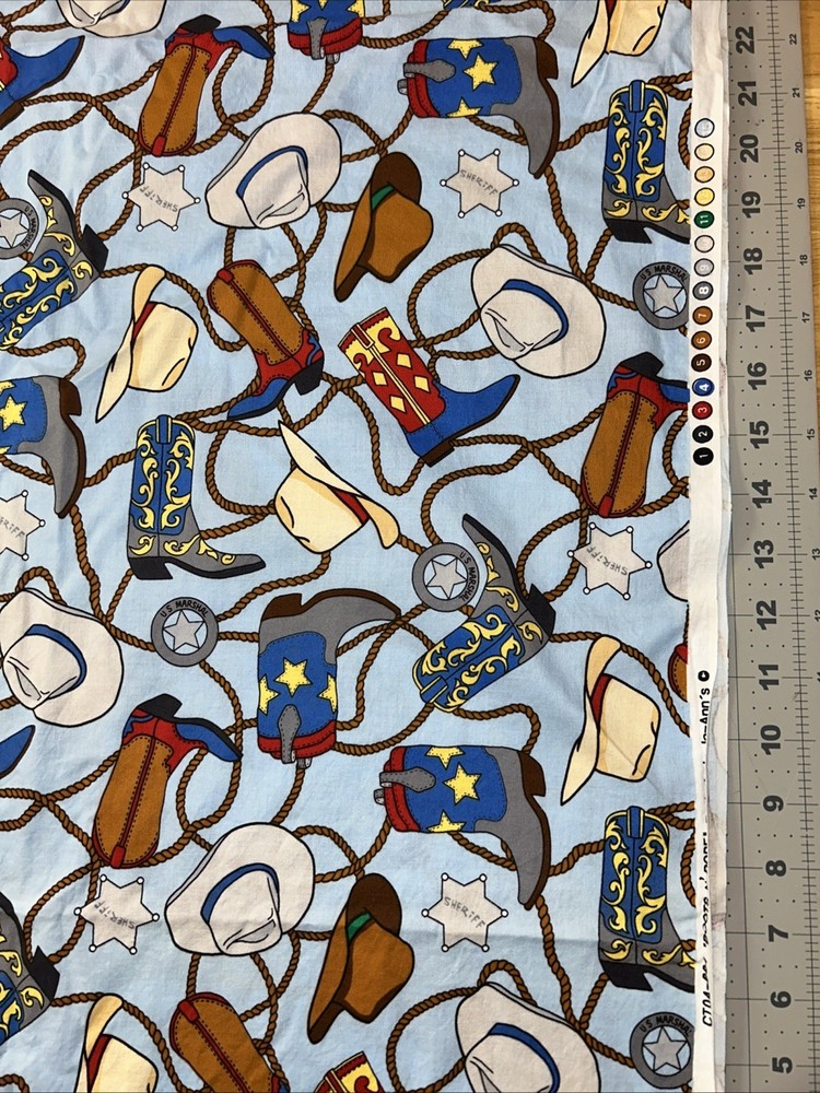 Boots N’ Rope Cowboy on Blue 1/2 Yard (18″ x 44″) JoAnn Cotton Fabric
