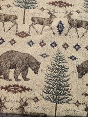 Deer and Bears Tapestry Upholstery Fabric 54″ Wide – R-Ottawa Sand – By the Yard
