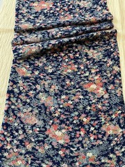 Vintage Japanese kimono silk fabric Chirimen/ navy blue, fans OT14