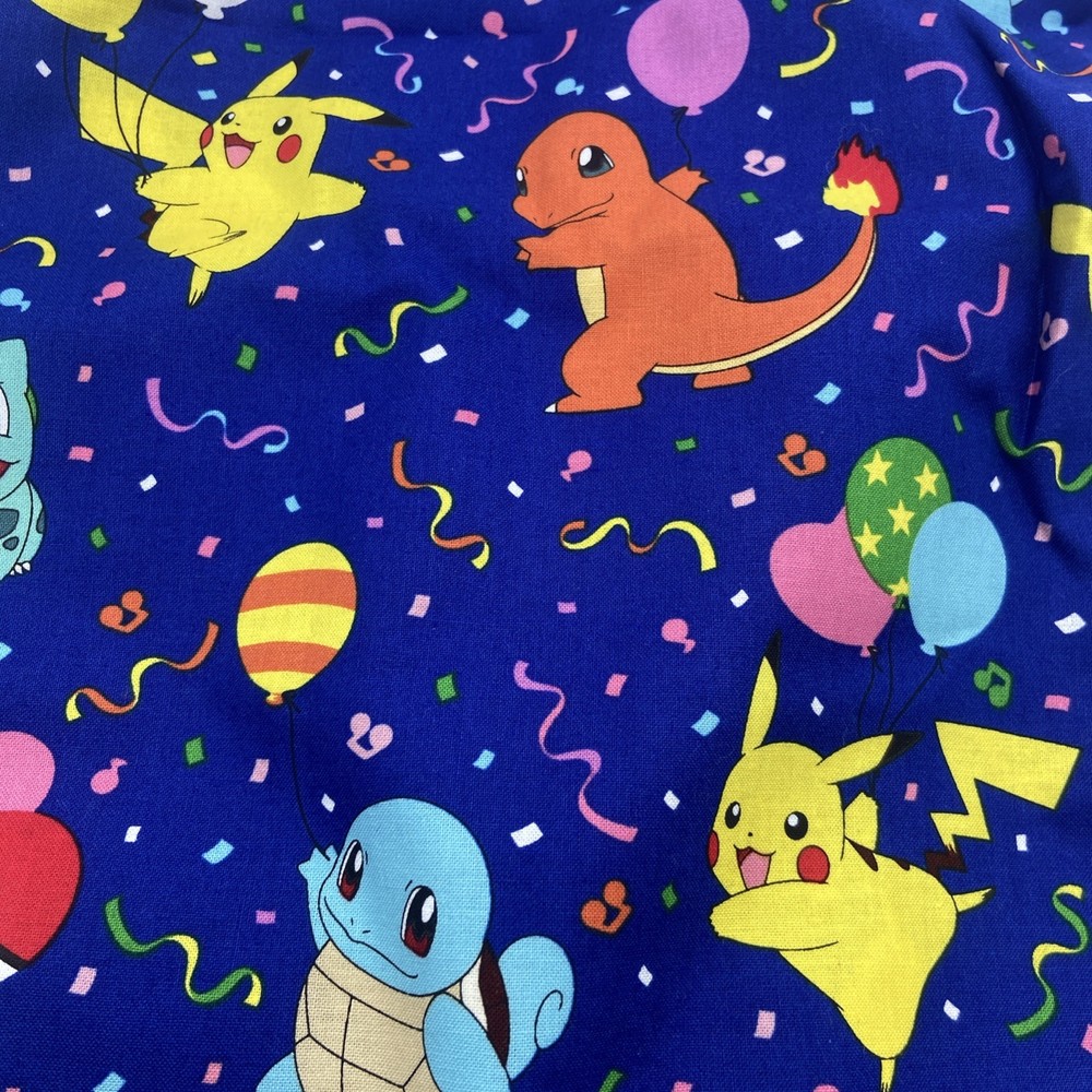 Blue Pokemon Fabric- cotton quilting – 45″ x 72″ w/ Pikachu