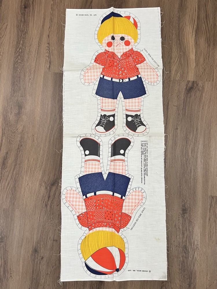 Vintage 1974 SPRING MILLS GINGHAM BOY DOLL 22” CUT & SEW FABRIC PANEL PILLOW