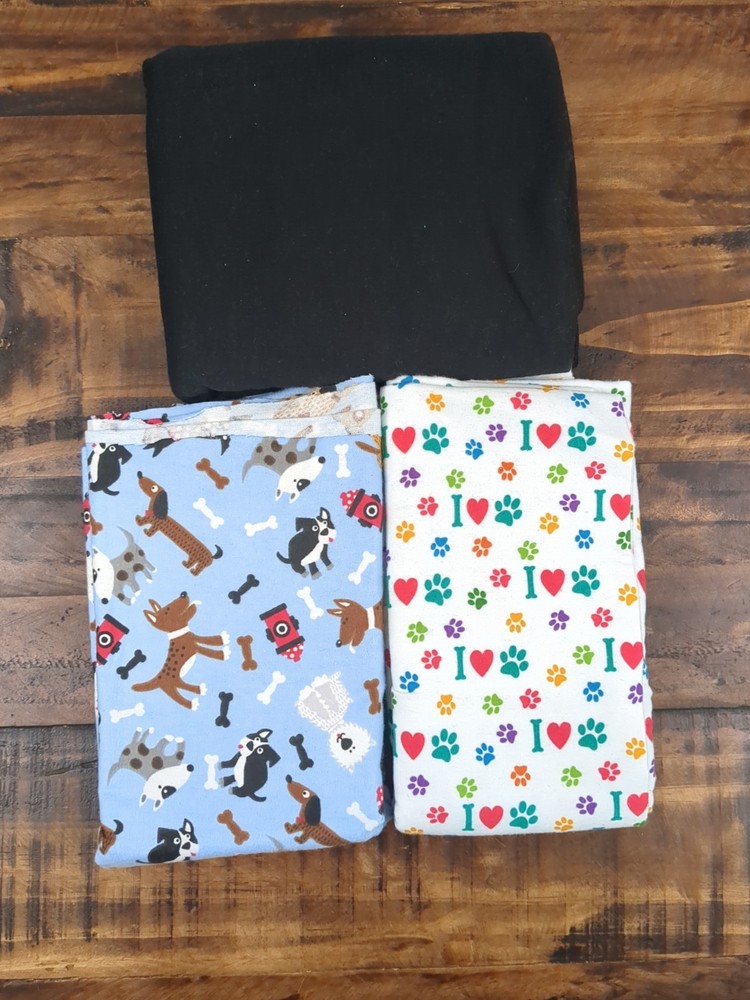 Lot of Fabric, puppy theme, black, white, blue, multicolor, 1lb 5oz