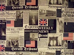 LONDON NEWSPAPER WEEKLY NEWS UK USA FLAG NEWSPRINT COTTON FABRIC FQ