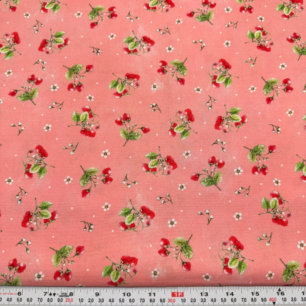 Strawberry Season Briar Hill Robert Kaufman Pink Cotton Fabric by the HALF YARD