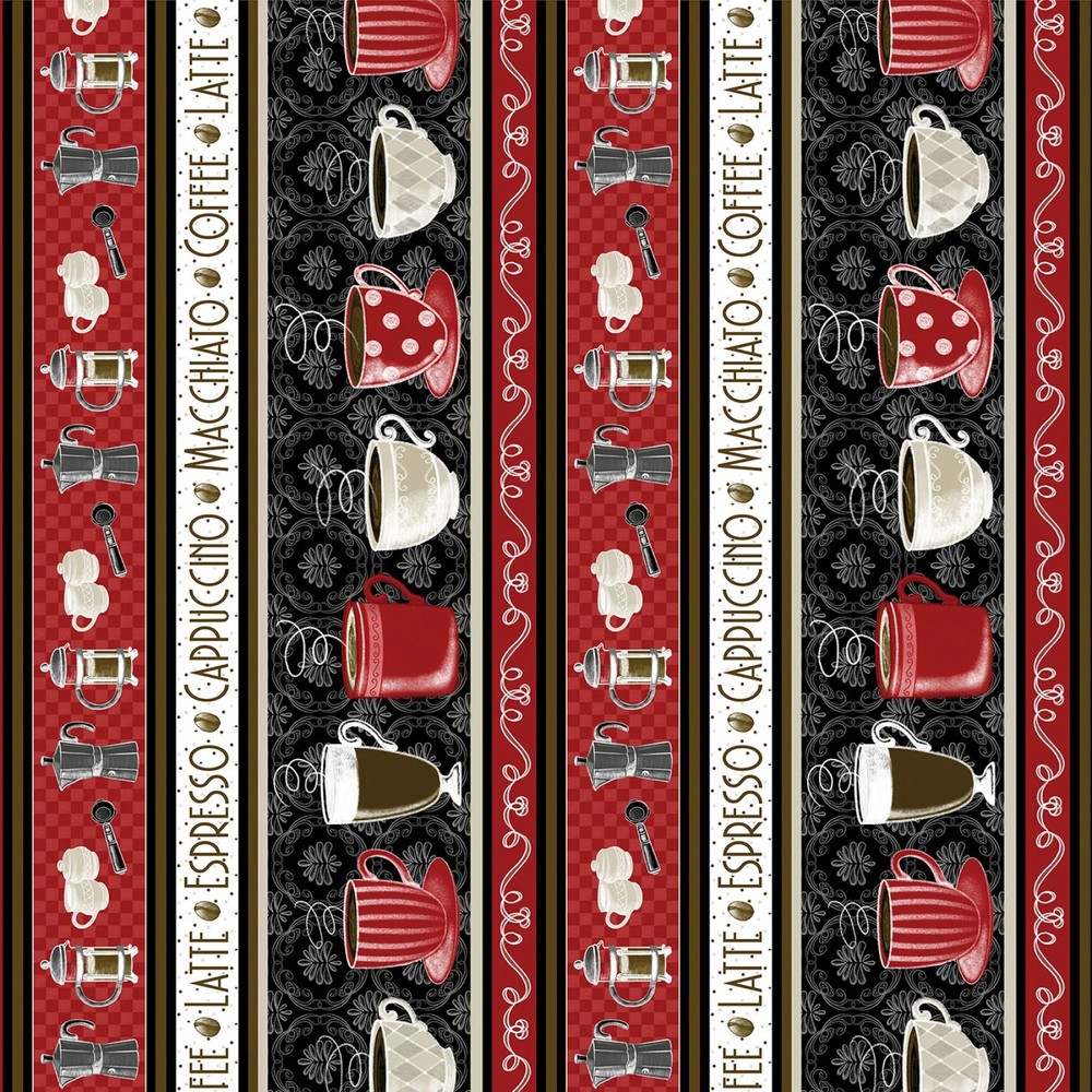 BENARTEX – Perfect Brew by Andi Metz – Perfect Brew Stripe – Black/Red ,1/4 yard