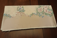 Pink & White Stripe Fabric with Single Scalloped, Floral Border – 70″ x 35″ wide