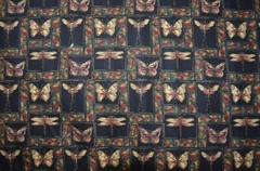 23 Yds Avail/ Black Cotton Sateen Background with Dragonflies, Gold embossing
