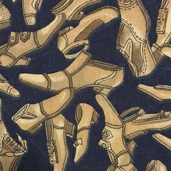 Shoes Boots Cotton Fabric BTY Old Fashioned Navy Blue Beige OOP HTF Rare Unique