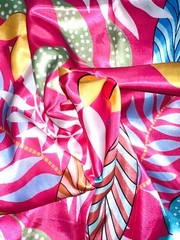 African Print, Satin Fabric – Pink, Orange “Athilah’s Garden”, Yard or Wholesale