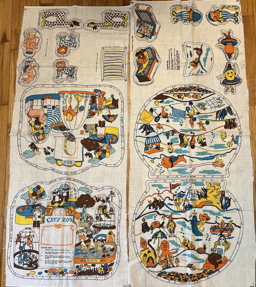 Vintage Cut Sew Panel 1970s Zoo Fish Bowl Rare Gem Unique