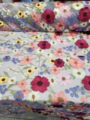 Lavender Mesh 3d Multicolor Embroidered Lace Fabric Sold By Yard Prom Dress