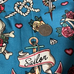 2019 Fabric Retro Sailor Tattoo Pin Ups Anchors Skulls Cotton Blue Multi 18×44″