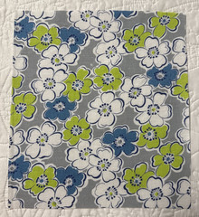 1930-1940s feedsack fabric piece 9×10″ lime green & teal floral