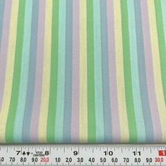 Vintage Pastel Yellow Green Blue Purple Striped Polyester Blend Fabric 2 yards