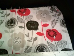 WASHED & IRONED Floral Red, Black & Gray on White FQ 18″ X 22″ Cotton Fabric