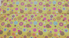Fabric Benartex “Circles” of Aqua Raspberry Olive Orange Pink on Lime $4.25