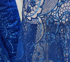 Royal Blue Metallic Embroidered Sequins Lace Fabric 50” Width Sold By The Yard