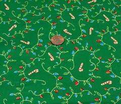 Christmas Light Strings*Candy Canes*on Green * Fabri-Quilt *100% Cotton *8″ x21″