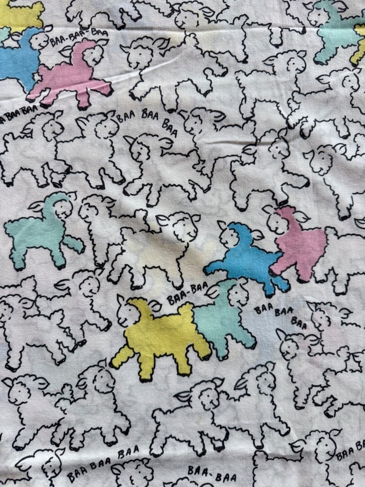 3 yds x 44” Vintage BAA BAA Sheep Lambs Pastels on White Cotton Princess Fabrics