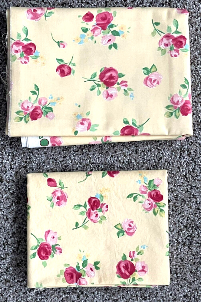 Robert Kaufman Fabrics Pink Roses on Yellow Background 5 Yards 27″W + CUT