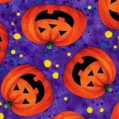 Fabric Halloween Pumpkin Orange on Purple Cotton QUILT TREASURES 1/4 Yd 28344V