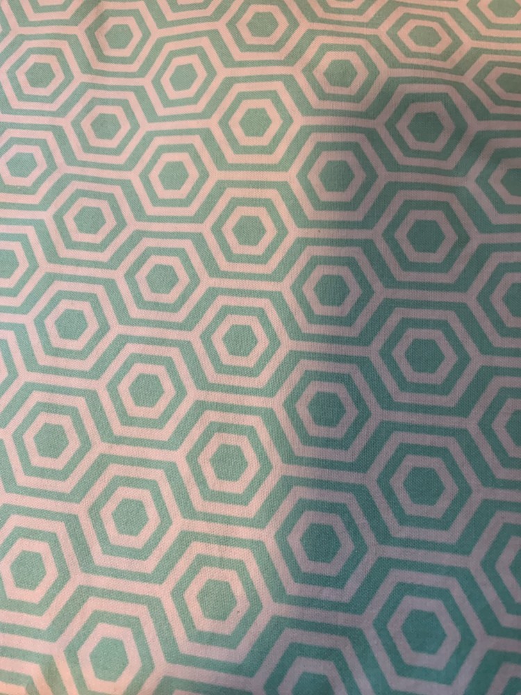 Cotton Fabric, teal hexagon geometric, 9″ x 21″, washable, scrap