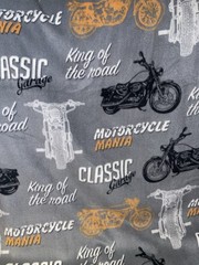 Fleece Fabric – Motorcycles on Gray background – 3 yards x 60″ – single piece