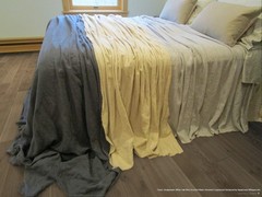 Beige Linen White Tan embroidered lines 129″ Wide Curtain Bedding fabric BTyd