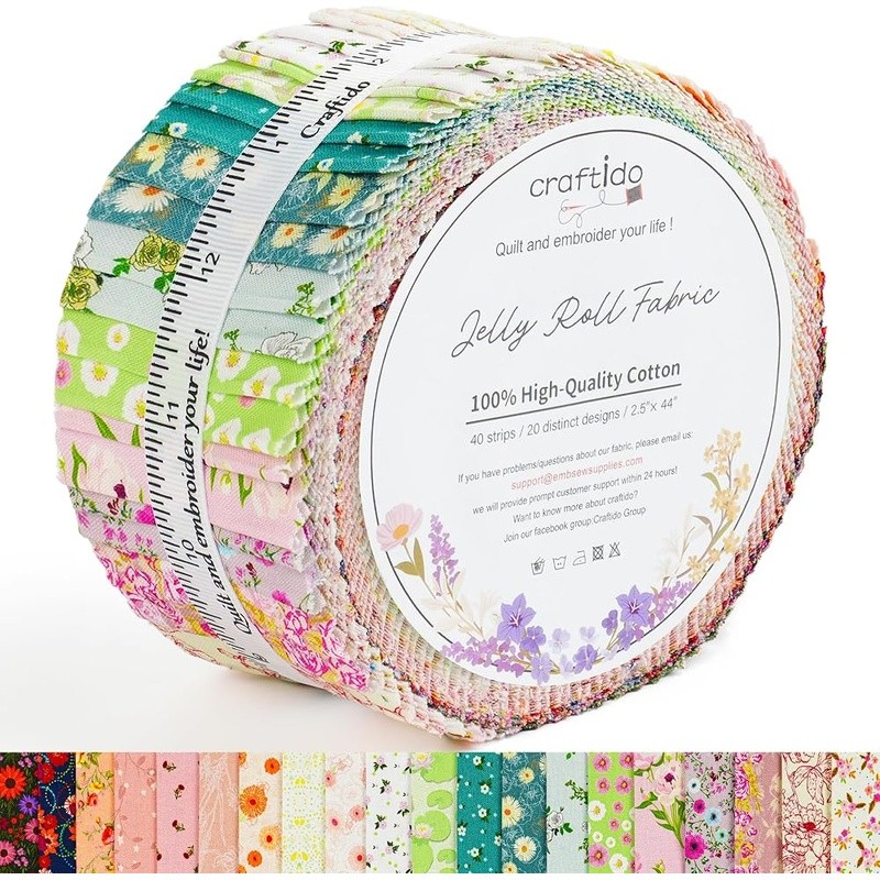 20 Variety Pack Cotton Jelly Roll Fabric 40 Precut Strips Quilting Craft New