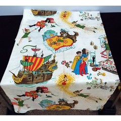 Vtg 1950s Peter Pan Neverland Barkcloth Fabric 61×44 MCM Rare Novelty Textile