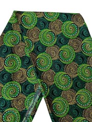 African Ankara fabric, Metallic gold glitterEmerald circles print fabric