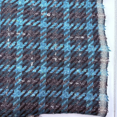 Large Scale Plaid Boucle Tweed Wool Fabric Blue Gray 60 in x 3.5 yds Vintage
