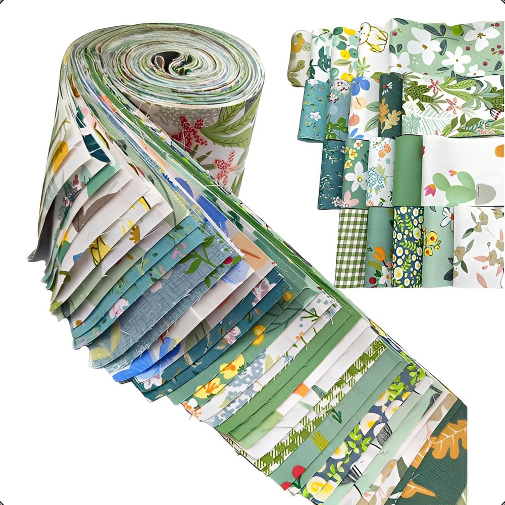 40 Precut Green Floral Pattern Cotton Fabric Strips Jelly Roll Quilt Material