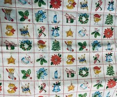 VTG Spring Mills Christmas Baby Animals in Red Blocks Cheater Quilt BTHY