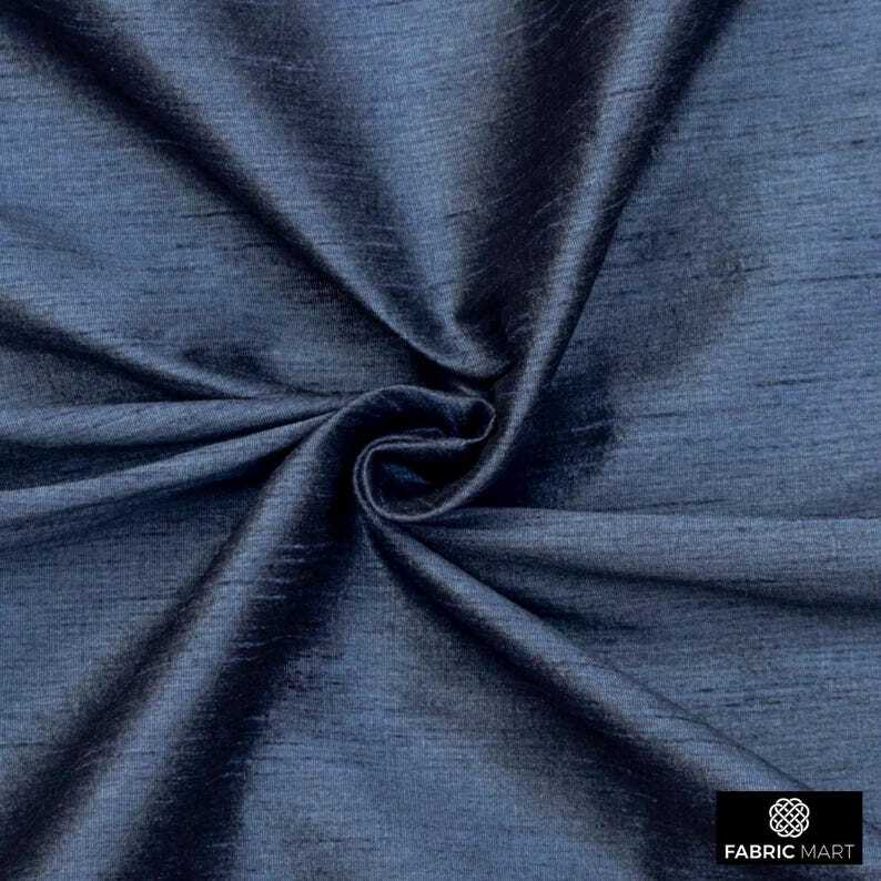 Midnight Blue Faux Silk Fabric By The Yard, 42 inches width Blue Silk Fabric