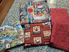 11 1/2 YDS LOT VTG 90’S COTTON FABRICS! SCHOOL, LIGHTHOUSES, CHEFS AND BRICKS!