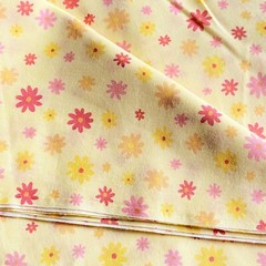 2.5 YD Soft Yellow Pink Novelty Floral Fabric Cotton