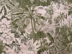 Vintage Polished Cotton Chintz Fabric Green Cream Floral Made US 1 Yd more avail
