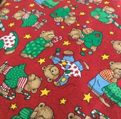 CHRISTMAS WITH BEARS, CANDY CANES AND STARS ON RED 1/3 YARD