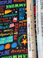 3/4 yard x 44 in Cheerleader Words Text on Black: Cheer Squad Timeless Treasure