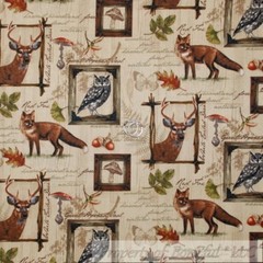 BonEful Fabric FQ Cotton Quilt Brown Deer Buck Acorn Leaf Wood Grain Cabin Owl S